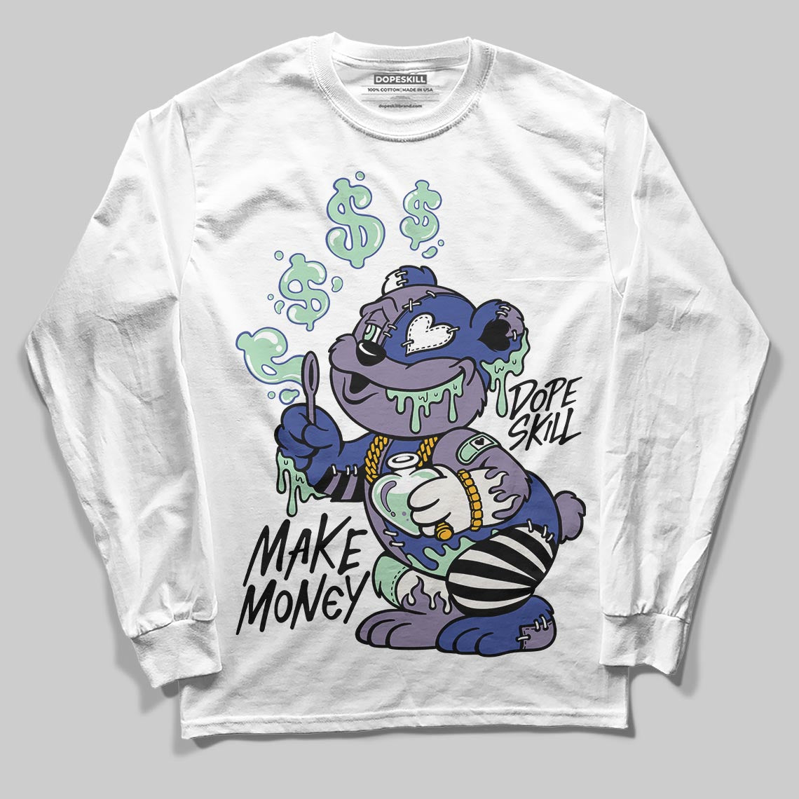 Jordan 1 Retro Low OG Zion Williamson Voodoo Alternate DopeSkill Long Sleeve T-Shirt Make Money Graphic Streetwear - White