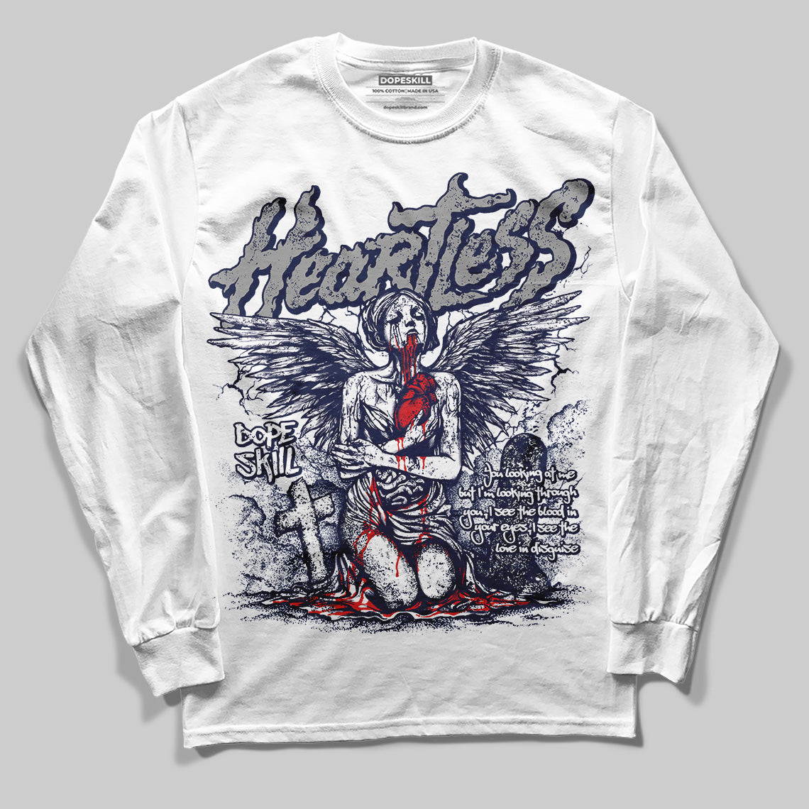 Jordan 3 "Midnight Navy" DopeSkill Long Sleeve T-Shirt Heartless Graphic Streetwear - White