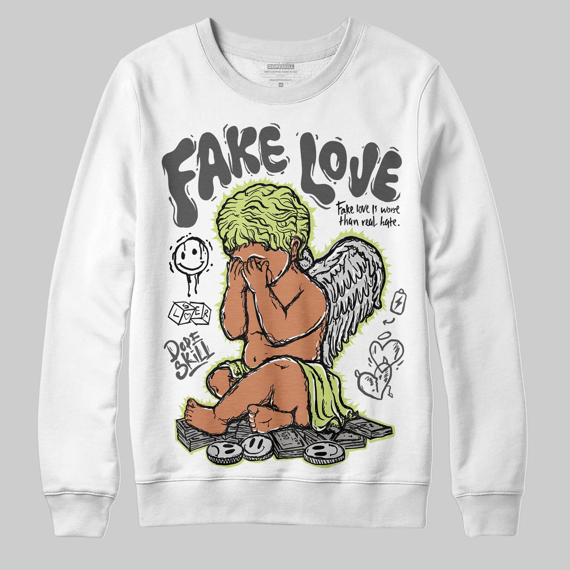 Jordan 4 GS “Light Lemon Twist” DopeSkill Sweatshirt False Love Graphic Streetwear - White