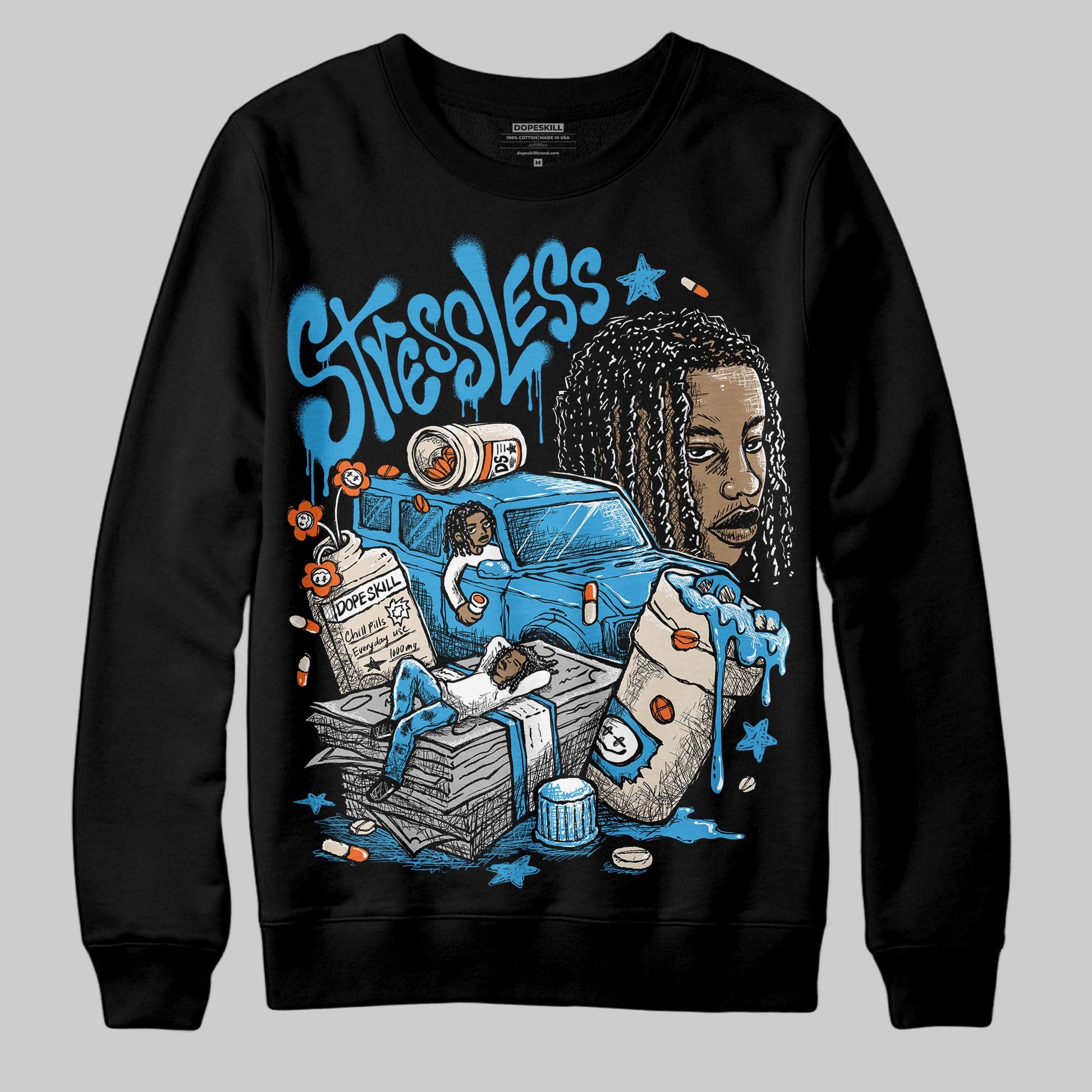 Jordan 1 High OG “UNC” Reimagined DopeSkill Sweatshirt Stressless Graphic Streetwear - Black