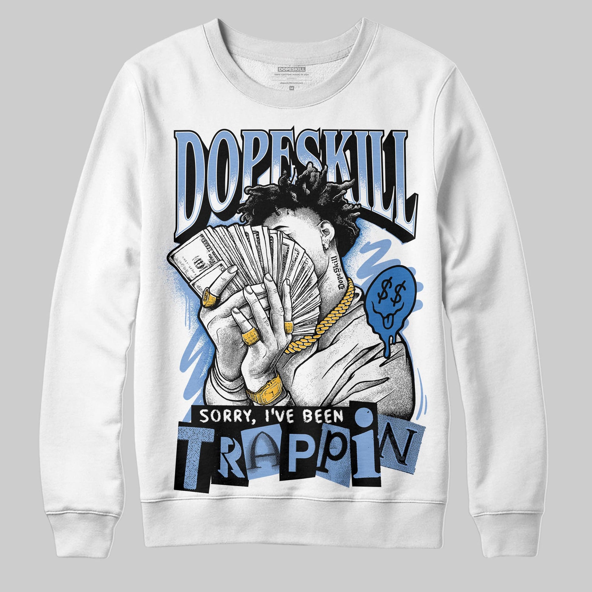 Jordan 4 WMNS 'Forget Me Not' DopeSkill Sweatshirt Sorry I've Been Trappin Graphic Streetwear - White