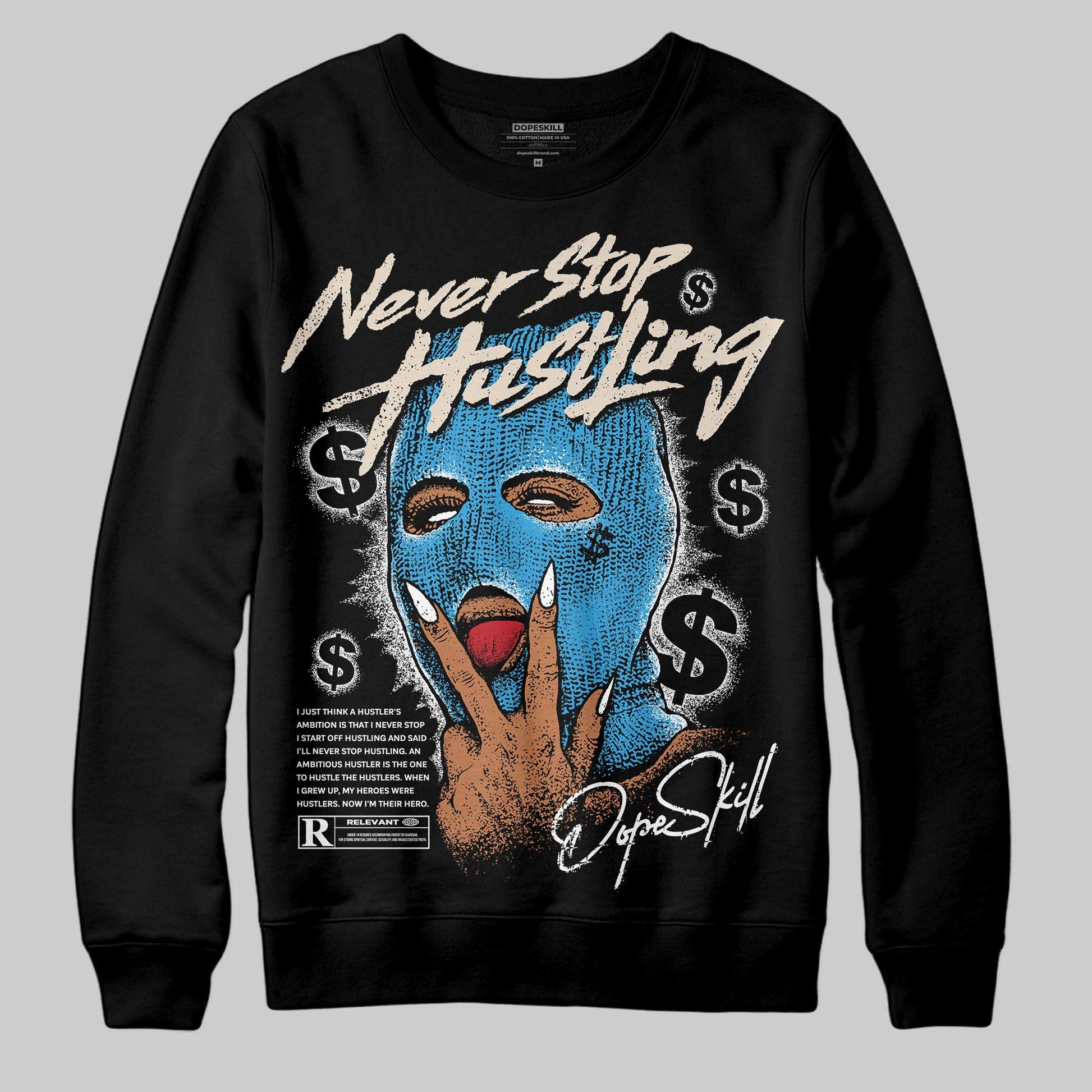Jordan 1 High OG “UNC” Reimagined DopeSkill Sweatshirt Never Stop Hustling Graphic Streetwear - Black