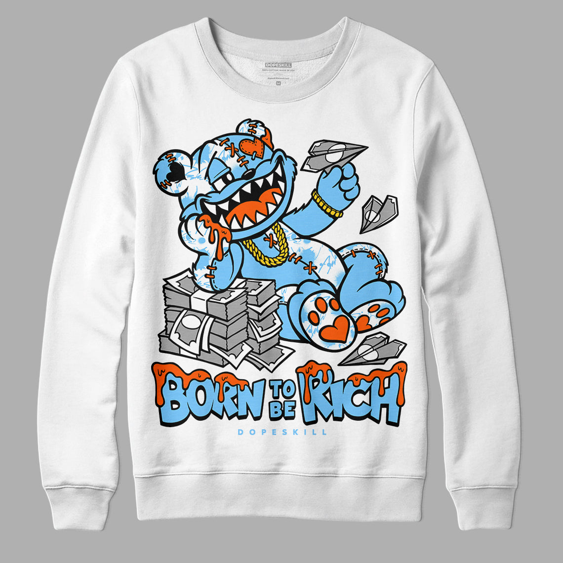 Dunk Low Futura University Blue DopeSkill Sweatshirt Born To Be Rich Graphic Streetwear - White