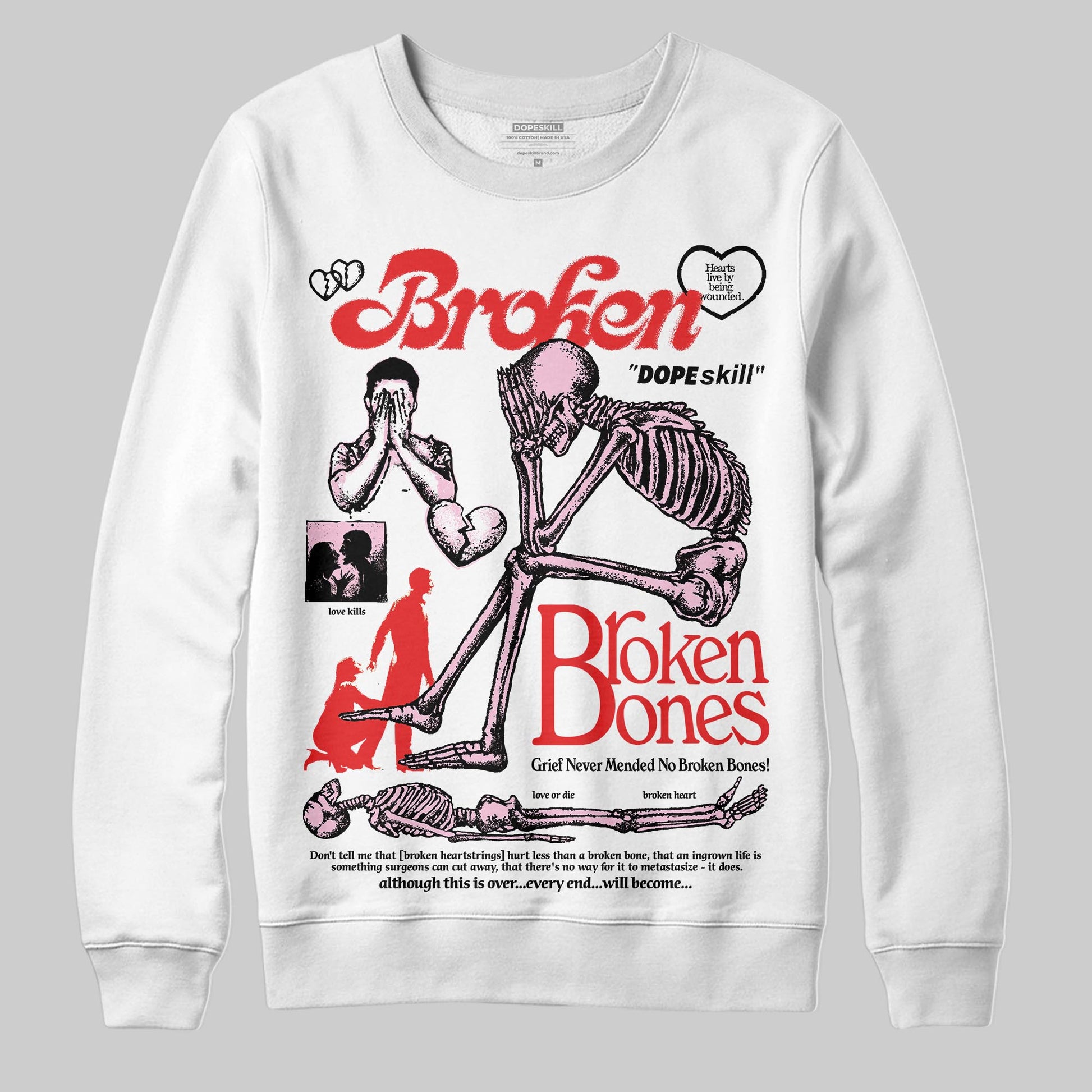 Awake NY x Air Jordan 5 Arctic Pink DopeSkill Sweatshirt Broken Bones Graphic Streetwear - White