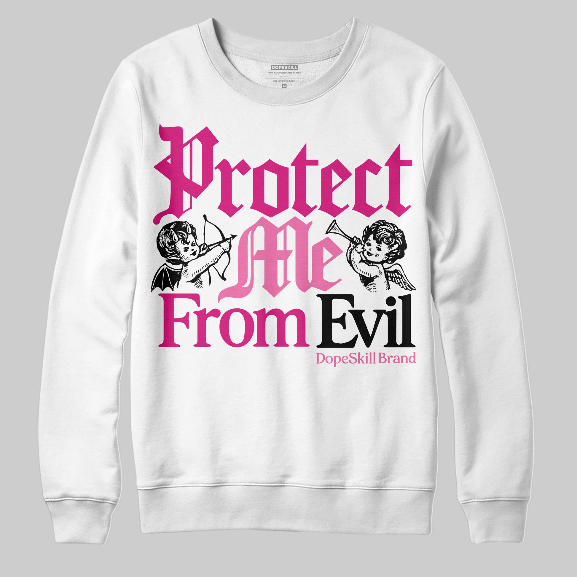Rick Owens Pink Leather Low Sneakers DopeSkill Sweatshirt Protect Me From Evil Graphic Streetwear - White