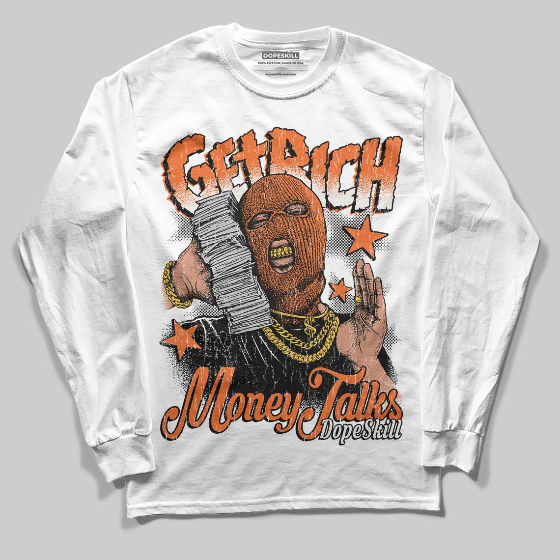 Jordan 1 Retro High OG Shattered Backboard (2025) DopeSkill Long Sleeve T-Shirt Get Rich Graphic Streetwear - White