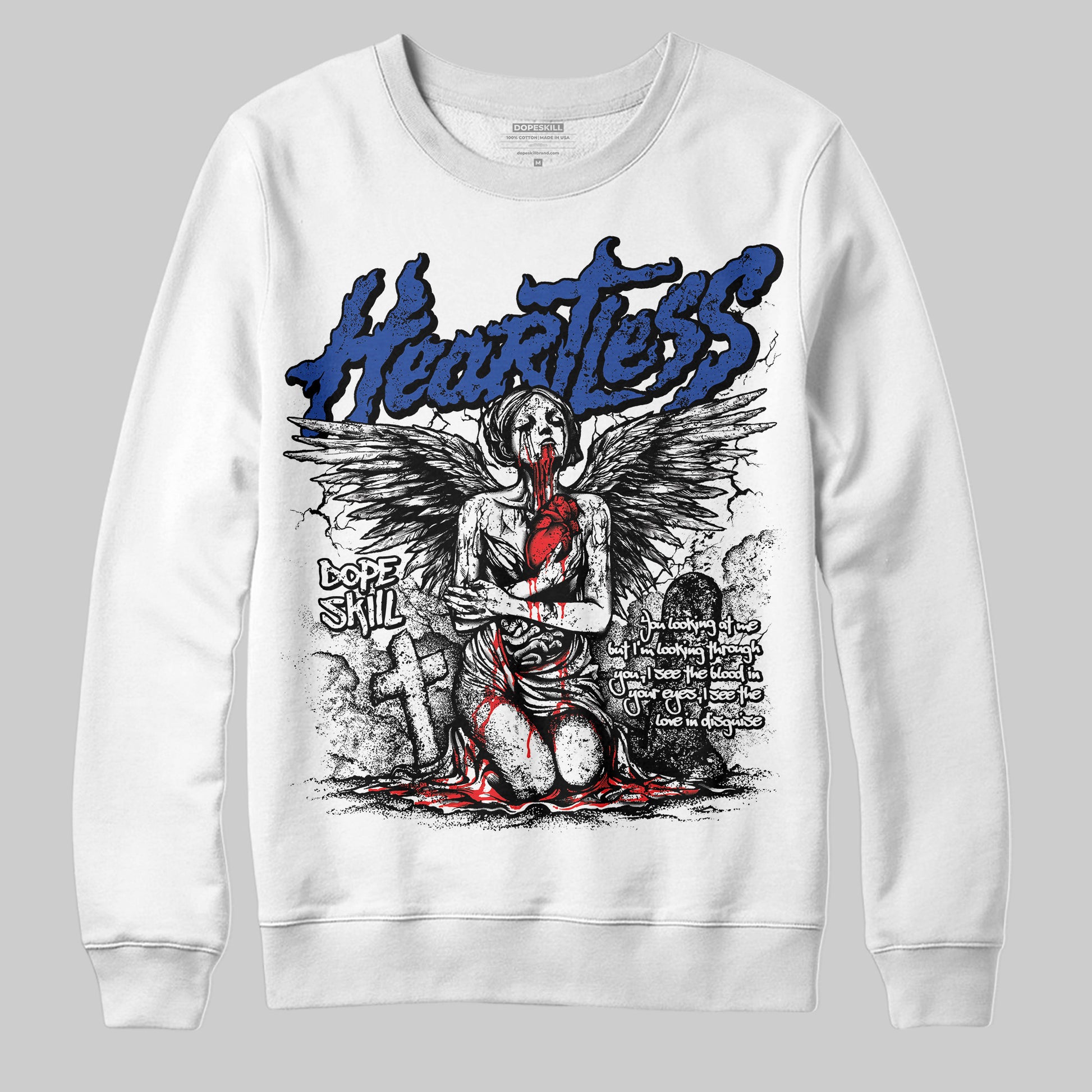 Royal Blue Sneakers DopeSkill Sweatshirt Heartless Graphic Streetwear - White
