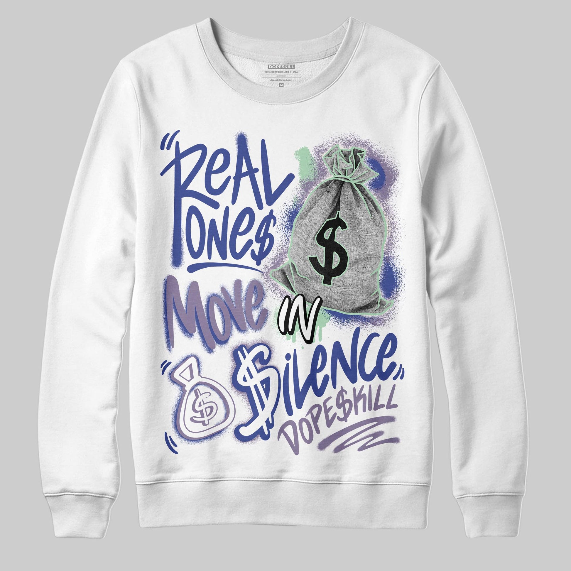 Jordan 1 Retro Low OG Zion Williamson Voodoo Alternate DopeSkill Sweatshirt Real Ones Move In Silence Graphic Streetwear - White