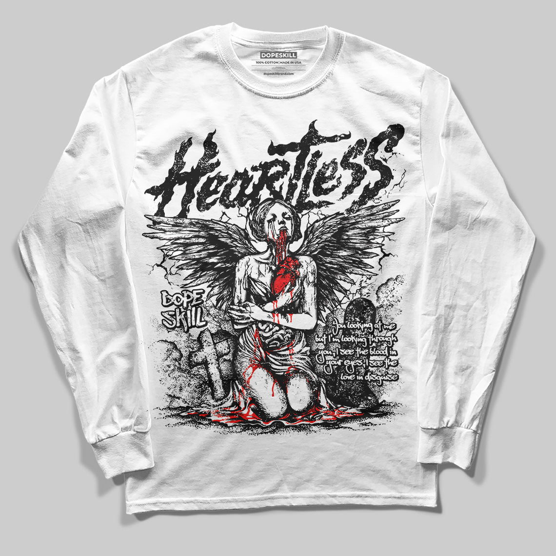 Black and White Sneakers DopeSkill Long Sleeve T-Shirt Heartless Graphic Streetwear - White