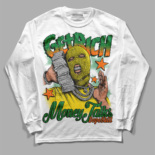 Dunk Low Reverse Brazil DopeSkill Long Sleeve T-Shirt Get Rich Graphic Streetwear - White