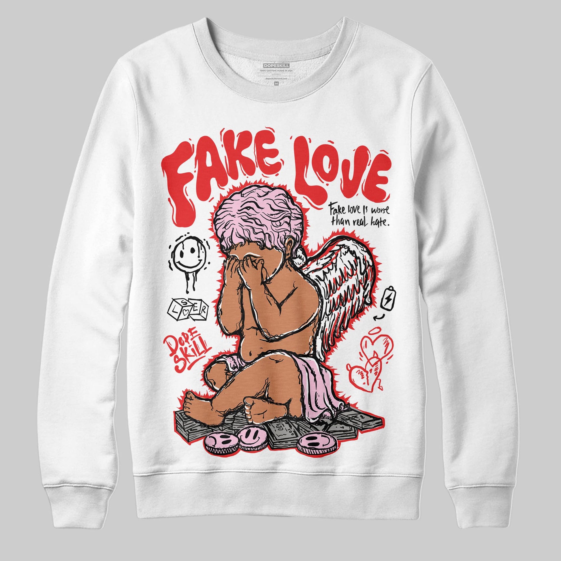 Awake NY x Air Jordan 5 Arctic Pink DopeSkill Sweatshirt False Love Graphic Streetwear - White