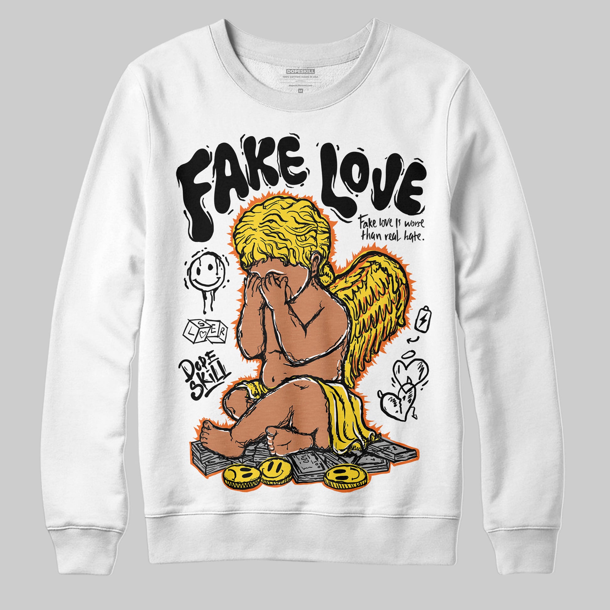 Jordan 4 Thunder DopeSkill Sweatshirt False Love Graphic Streetwear - White