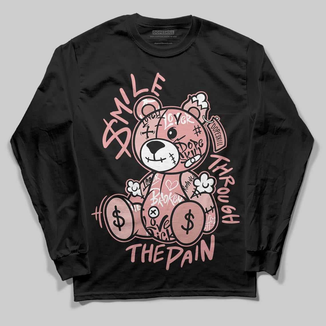 Jordan 40 “Dusty Rose” DopeSkill Long Sleeve T-Shirt Smile Through The Pain Graphic Streetwear - Black