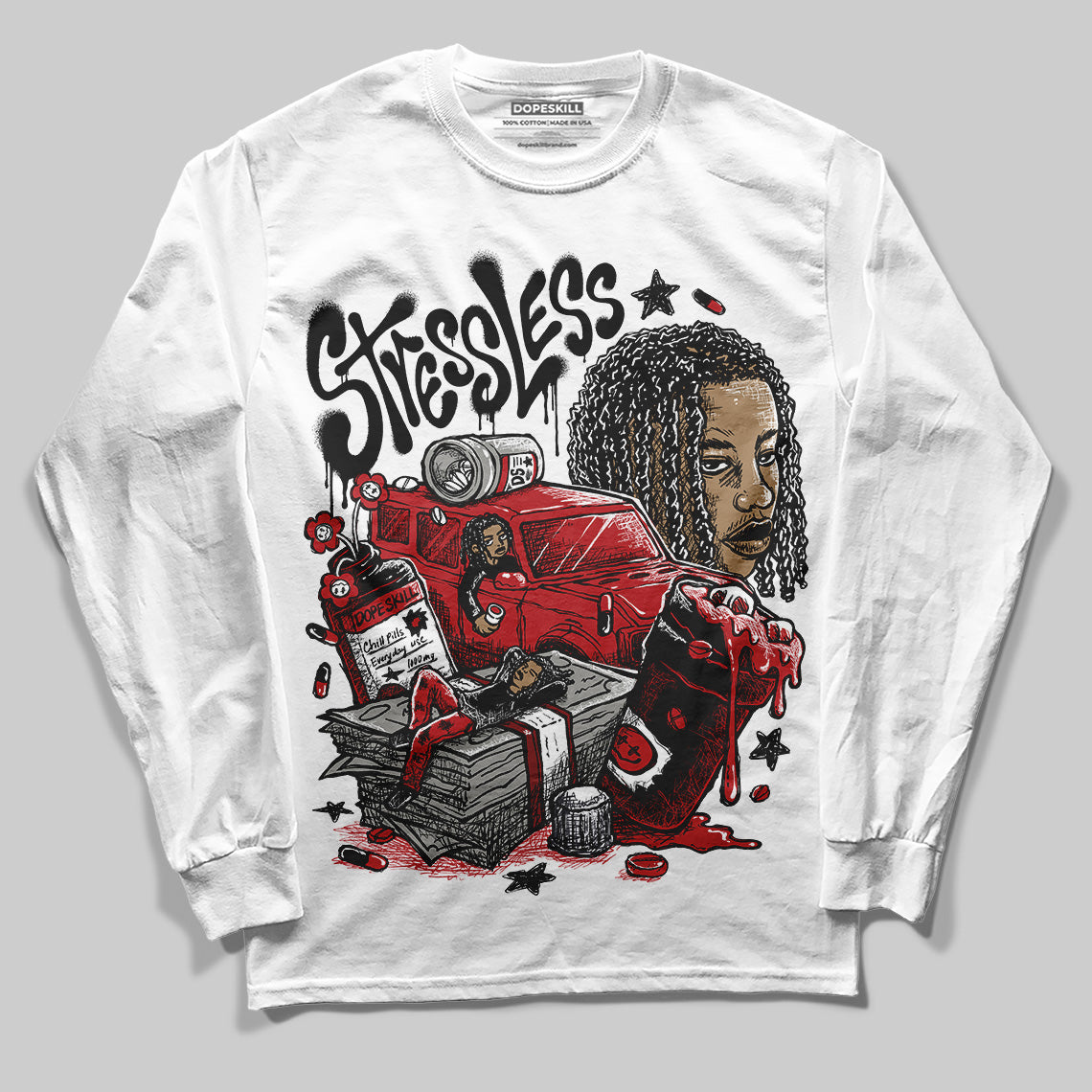 Jordan 12 Retro Flu Game (2025) DopeSkill Long Sleeve T-Shirt Stressless Graphic Streetwear - White
