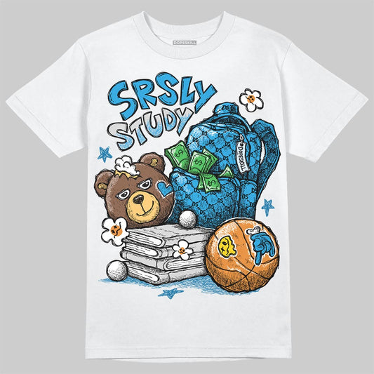 Jordan 4 Retro Military Blue DopeSkill T-Shirt SRSLY Study Graphic Streetwear - White