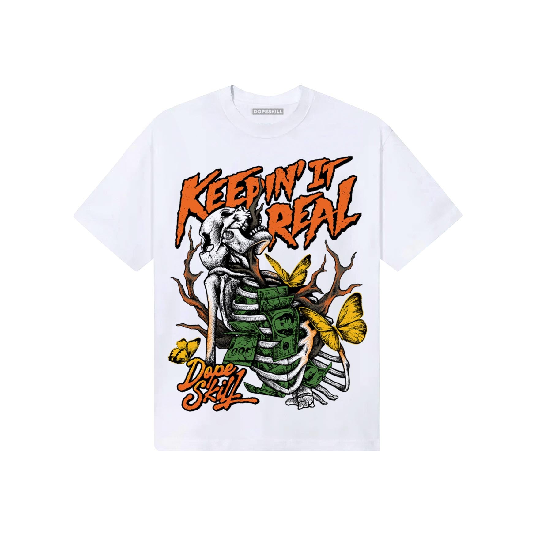 Orange, Black and White Sneakers DopeSkill T-Shirt Keepin' It Real Graphic Streetwear - White
