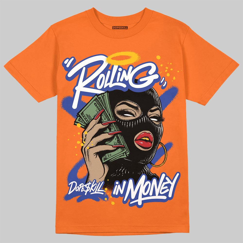 Orange, Black and White Sneakers DopeSkill T-Shirt Rolling in Money Graphic Streetwear - Orange