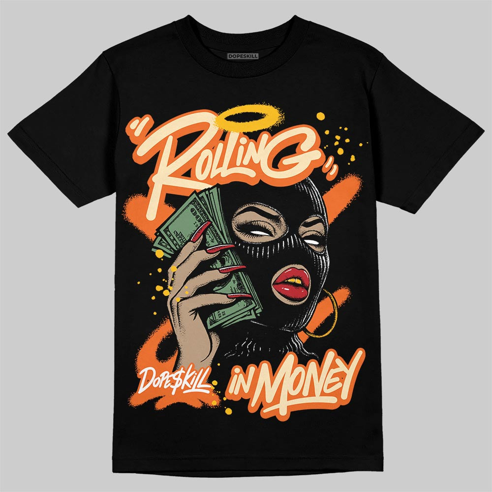 Orange, Black and White Sneakers DopeSkill T-Shirt Rolling in Money Graphic Streetwear - Black