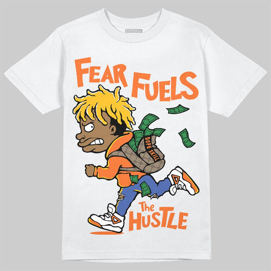 Orange, Black and White Sneakers DopeSkill T-Shirt Fear Fuels The Hustle Graphic Streetwear - White