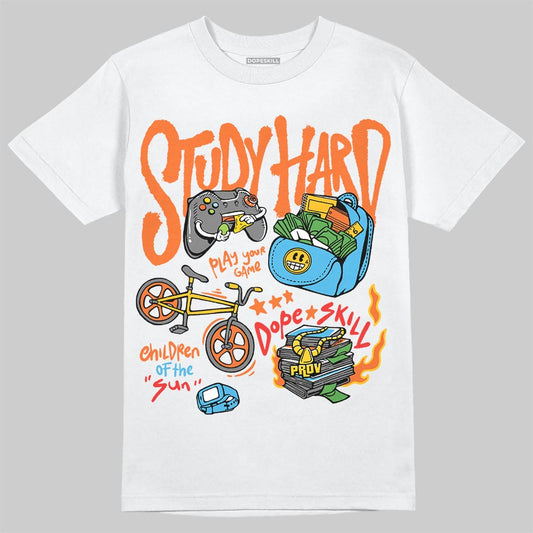 Orange, Black and White Sneakers DopeSkill T-Shirt Study Hard Graphic Streetwear - White