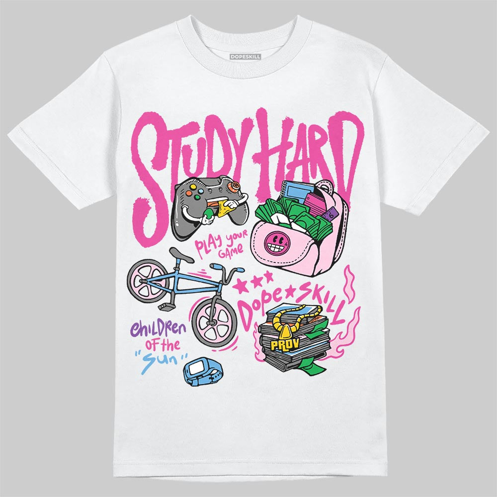 Dunk Low GS 'Triple Pink' DopeSkill T-Shirt Study Hard Graphic Streetwear - White