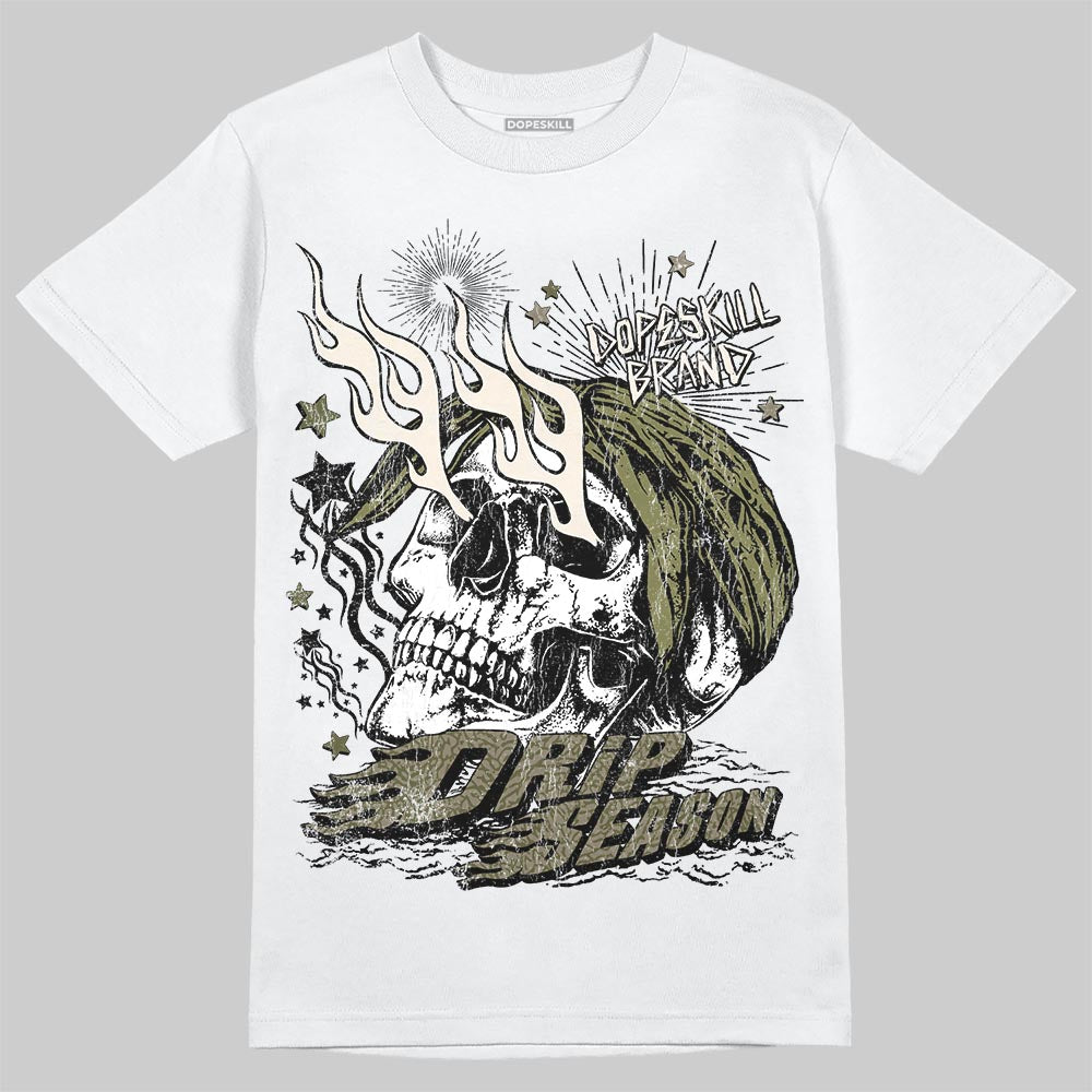 Jordan 3 “Medium Olive” aka “Family Affair” DopeSkill T-Shirt Drip Season Graphic Streetwear - White