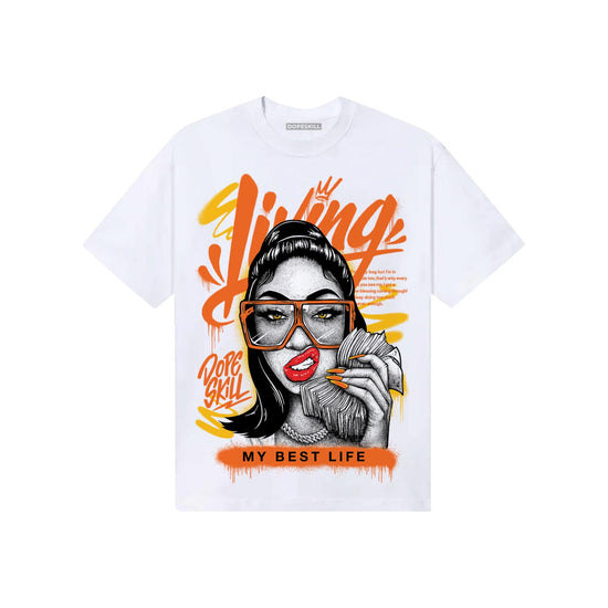 Orange, Black and White Sneakers DopeSkill T-Shirt Living My Best Life Graphic Streetwear - White