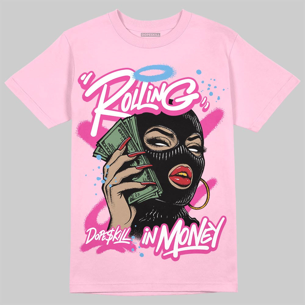 Pink Sneakers DopeSkill T-Shirt Rolling in Money Graphic Streetwear - Light Pink