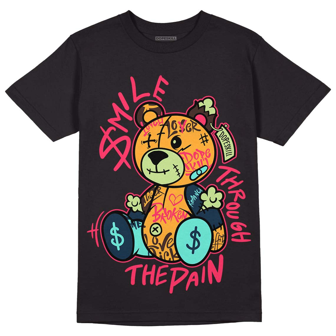 Jordan 1 High OG Bio Hack DopeSkill T-shirt Smile Through The Pain Graphic Streetwear - Black