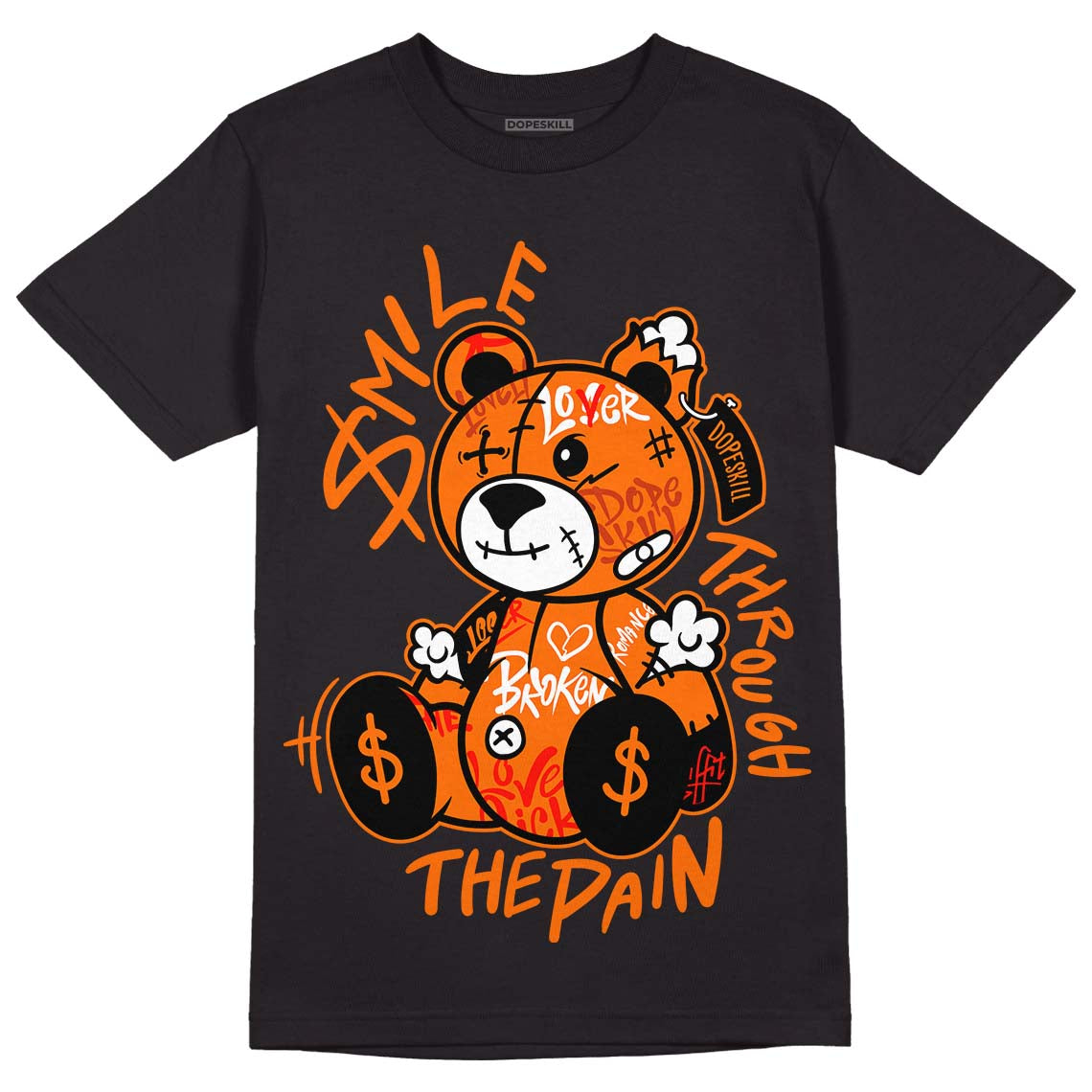 Orange, Black & White Sneakers DopeSkill T-Shirt Smile Through The Pain Graphic Streetwear - Black