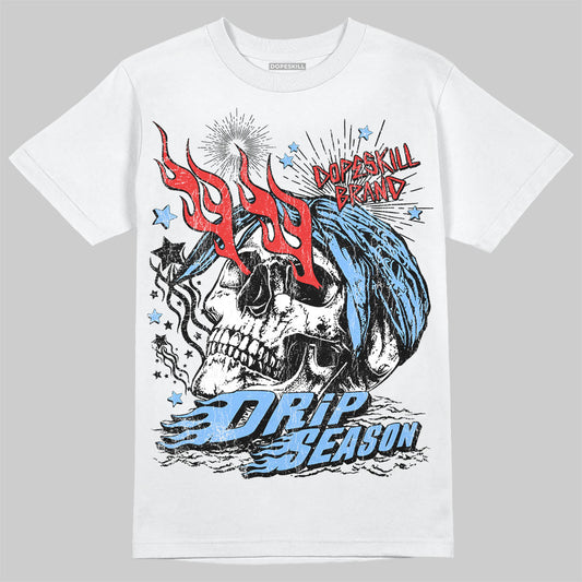 Jordan 6 University Blue DopeSkill T-Shirt Drip Season Graphic Streetwear - White