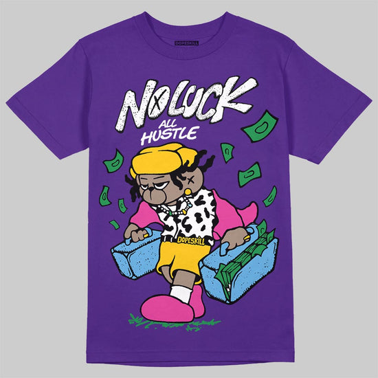 PURPLE Sneakers DopeSkill T-Shirt No Luck, All Hustle Graphic Streetwear - Purple
