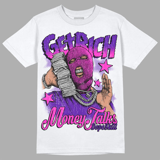 Jordan 13 Court Purple DopeSkill T-Shirt Get Rich Graphic Streetwear - White