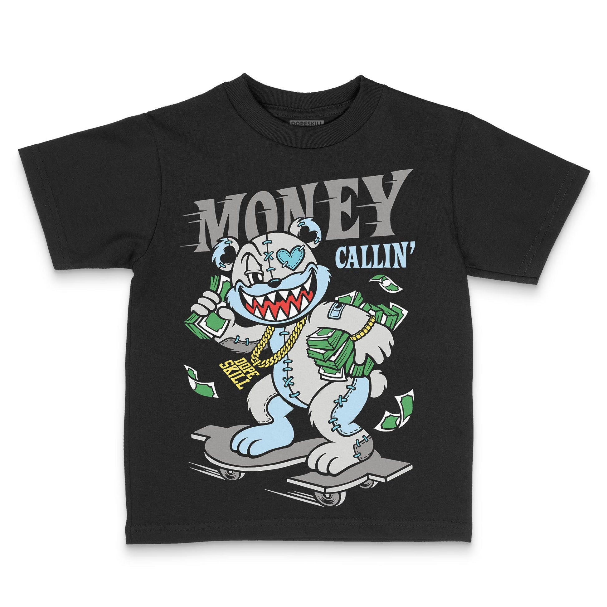 Jordan 4 Retro GS “Blue Chill” DopeSkill Toddler Kids T-shirt Money Callin' Graphic Streetwear - Black