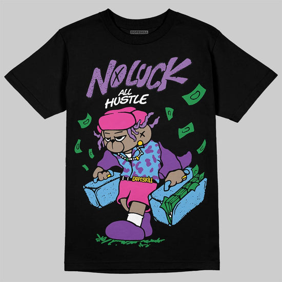 PURPLE Sneakers DopeSkill T-Shirt No Luck, All Hustle Graphic Streetwear - Black