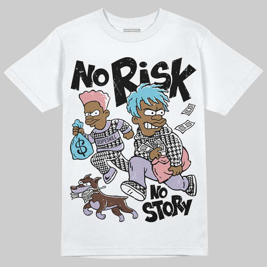 Harris Tweed x Dunk Low Denim Turquoise and Baroque Brown DopeSkill T-Shirt No Risk No Story Graphic Streetwear - White