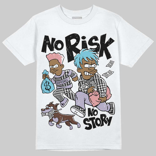 Harris Tweed x Dunk Low Denim Turquoise and Baroque Brown DopeSkill T-Shirt No Risk No Story Graphic Streetwear - White