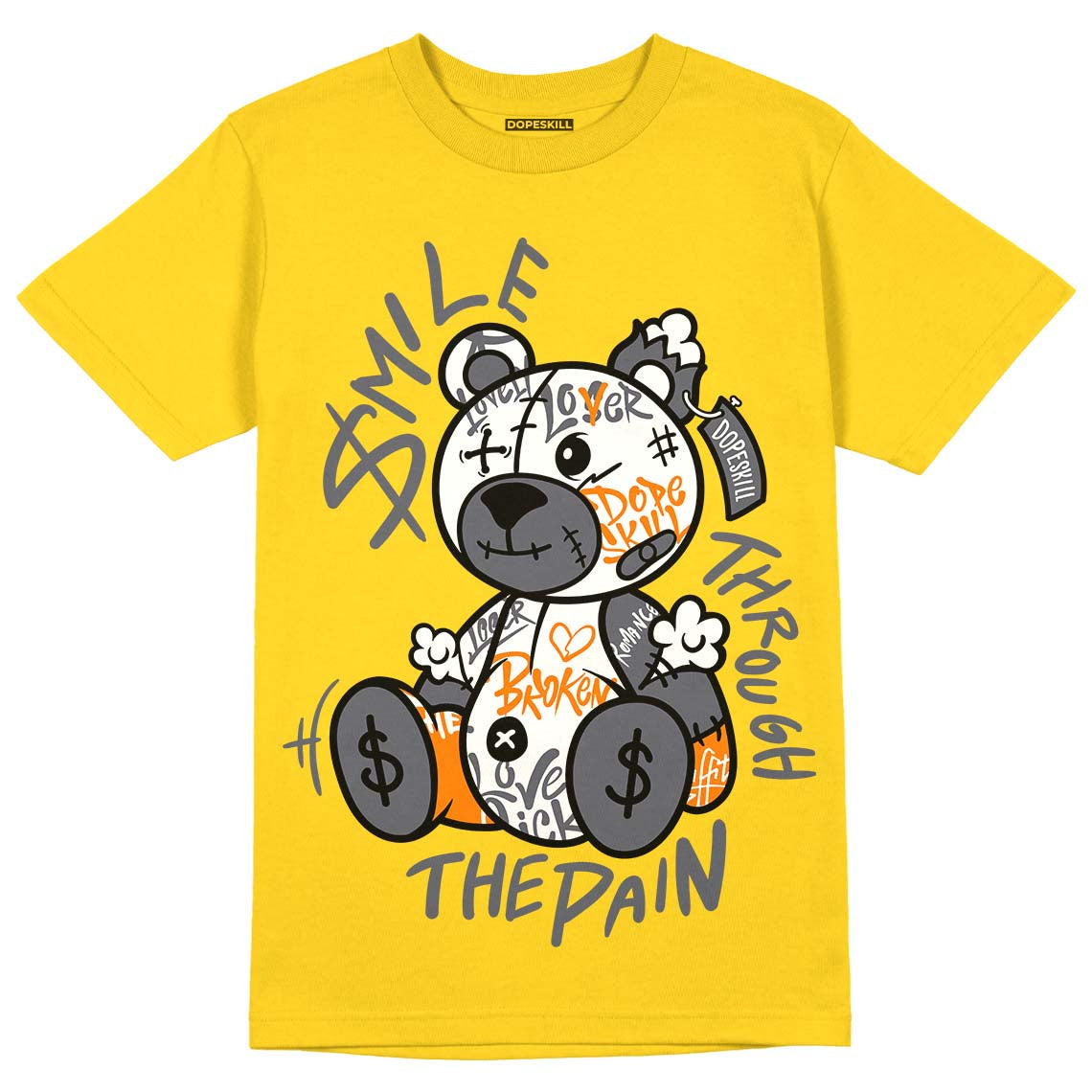 Jordan 4 Lightning DopeSkill Tour Yellow T-shirt Smile Through The Pain Graphic Streetwear