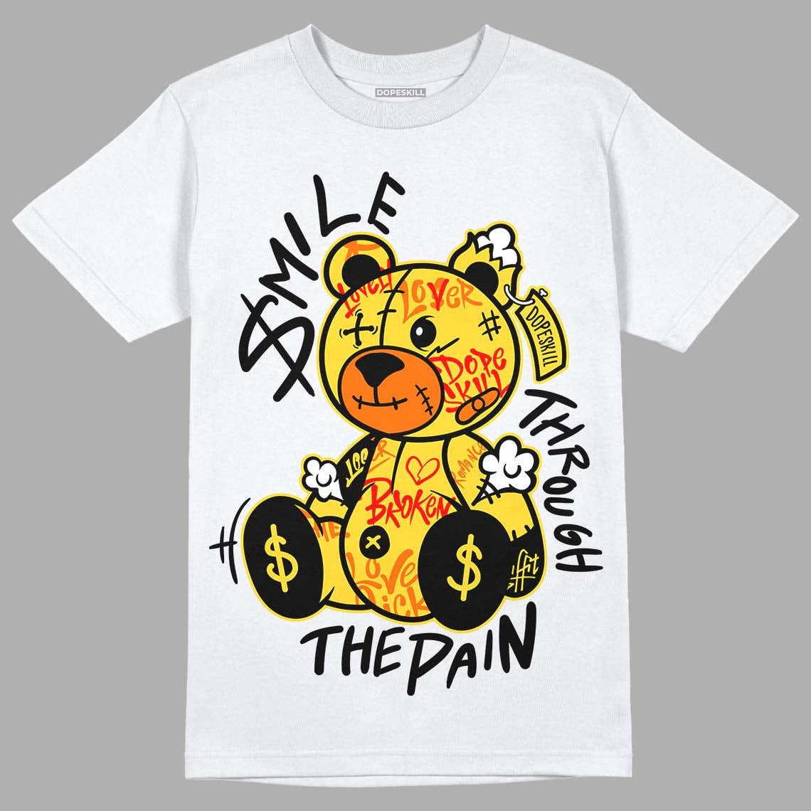 Jordan 4 Thunder DopeSkill T-Shirt Smile Through The Pain Graphic Streetwear - White