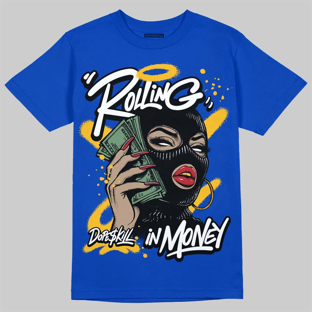 Royal Blue Sneakers DopeSkill T-Shirt Rolling in Money Graphic Streetwear - Royal