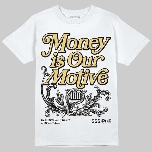 Quai 54 x Air Jordan 1 Retro Low OG Tour Yellow Black DopeSkill T-Shirt Money Is Our Motive Typo Graphic Streetwear - White