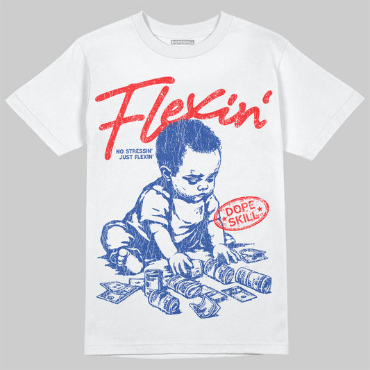 Royal Blue Sneakers DopeSkill T-Shirt Flexin' Graphic Streetwear - White