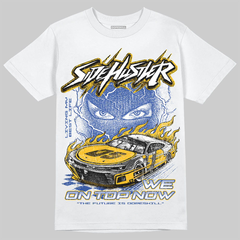 Royal Blue Sneakers DopeSkill T-Shirt New Side Hustler Graphic Streetwear - White