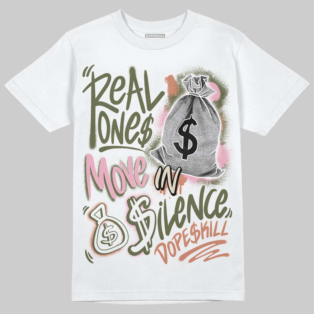 SB Dunk Low Pro x Arts-Rec Skateshop Rust Pink and Rough Green DopeSkill T-Shirt Real Ones Move In Silence Graphic Streetwear - White