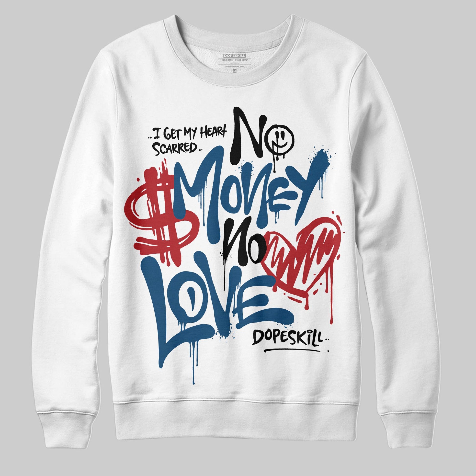 Jordan 12 Retro French Blue (2025) DopeSkill Sweatshirt No Money No Love Typo Graphic Streetwear