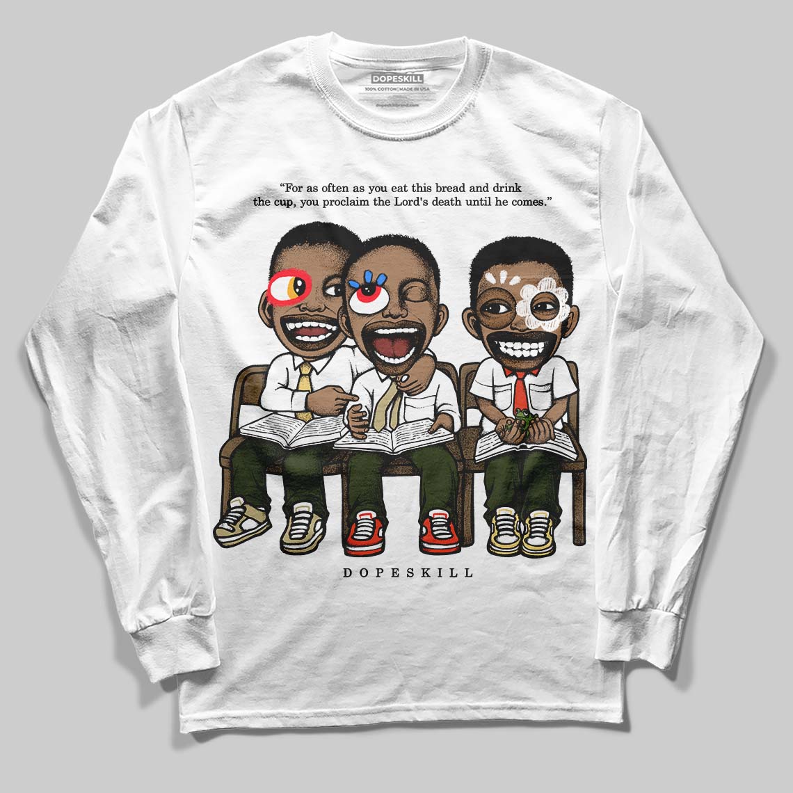 Olive Sneakers DopeSkill Long Sleeve T-Shirt First Sunday Graphic Streetwear - White