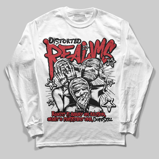 Jordan 5 Retro Fire Red Black Tongue (2025) DopeSkill Long Sleeve T-Shirt Distorted Realms Graphic Streetwear - White