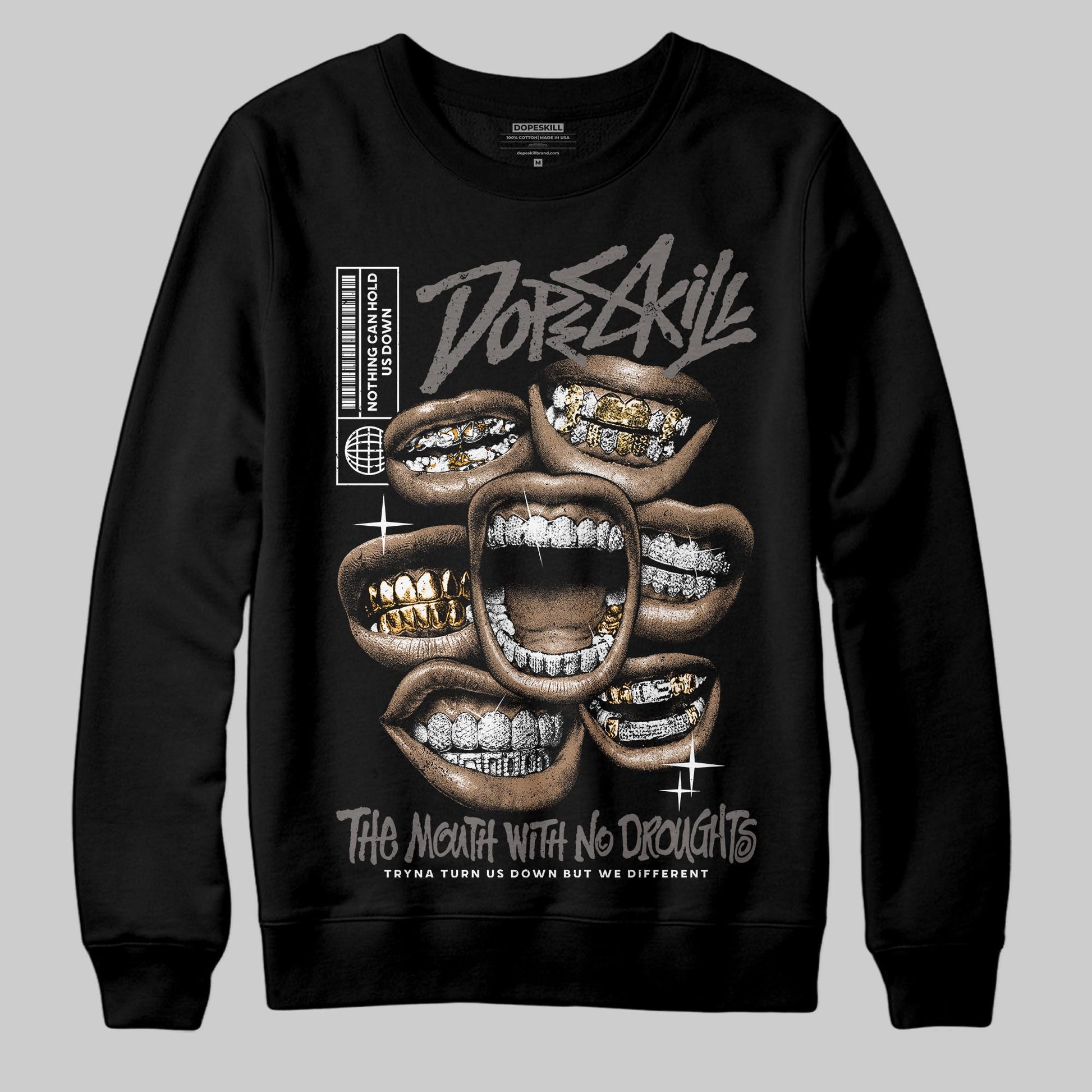 Jordan 4 Retro Cave Stone DopeSkill Sweatshirt The Mouth With No Droughts Graphic Streetwear - Black