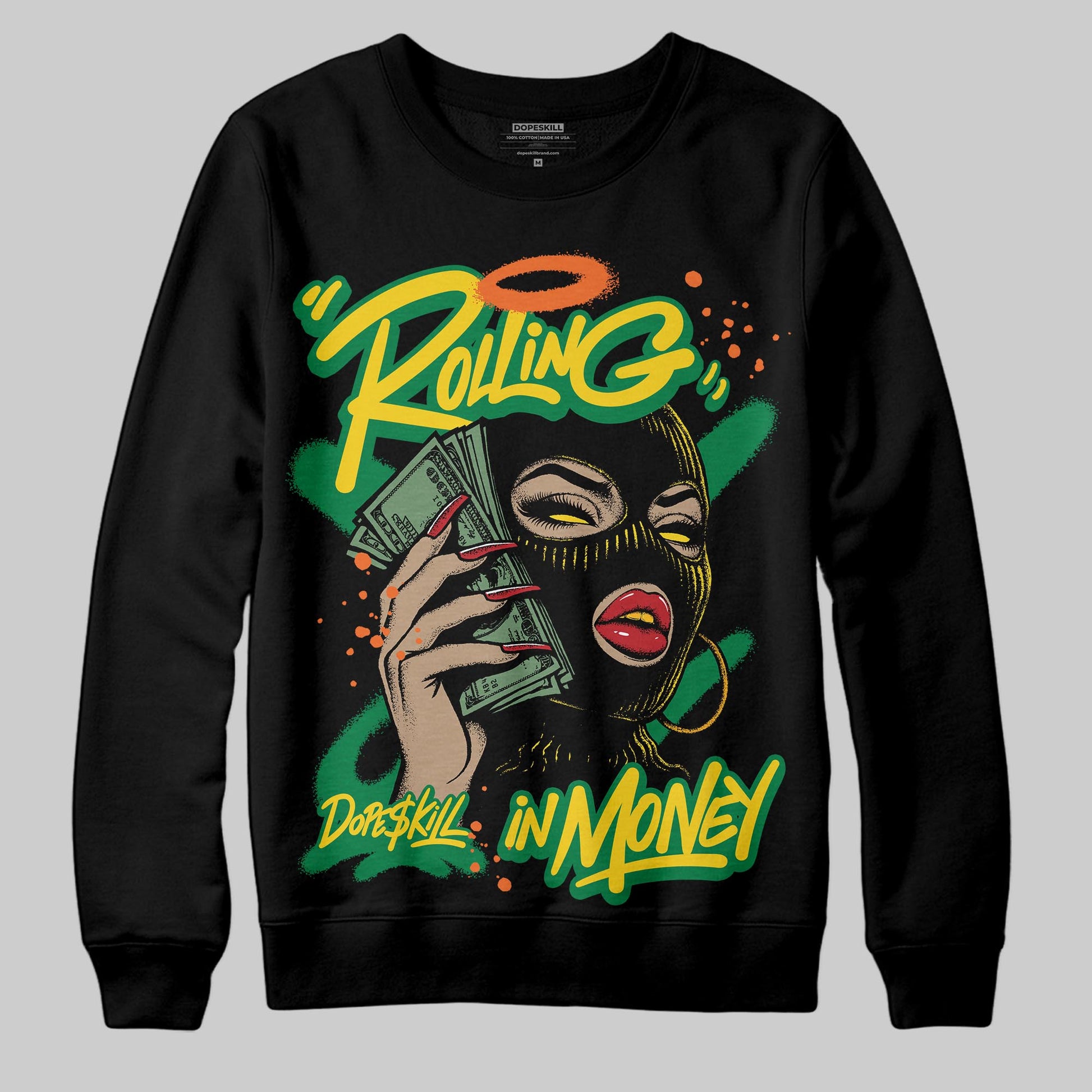 Green Sneakers DopeSkill Sweatshirt Rolling in Money Graphic Streetwear - Black