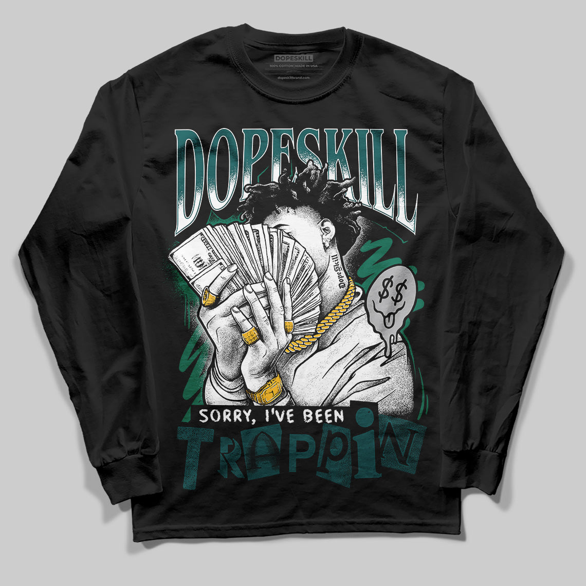 ASICS Gel-1130 'White Dark Neptune' DopeSkill Long Sleeve T-Shirt Sorry I've Been Trappin Graphic Streetwear - Black